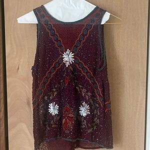Embellished Burgundy Beaded Sleeveless Top